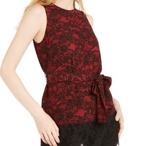 Elegant Red and Black Lace Sleeveless Top